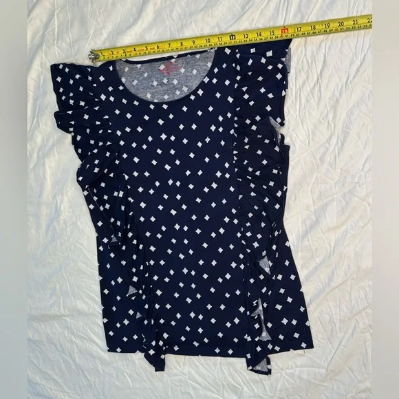 Vineyard Vines Ruffle Sleeve Cotton Top Navy White Dot Print Size M - Picture 7 of 11